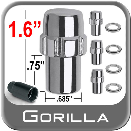Gorilla® 12mm x 1.5 Wheel Locks Mag Seat Right Hand Thread Chrome 4 Locks w/Key #73631N