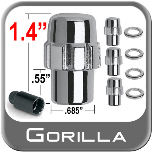 Gorilla® 1/2" x 20 Wheel Locks Mag Seat Right Hand Thread Chrome 4 Locks w/Key #73681SM