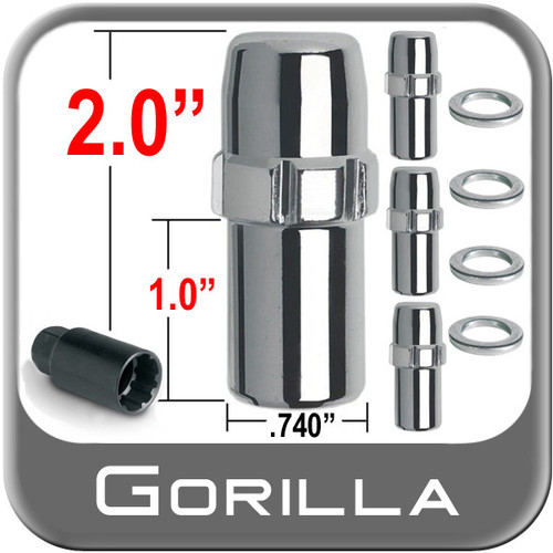 Gorilla® 1/2" x 20 Wheel Locks Mag Seat Right Hand Thread Chrome 4 Locks w/Key #75681N