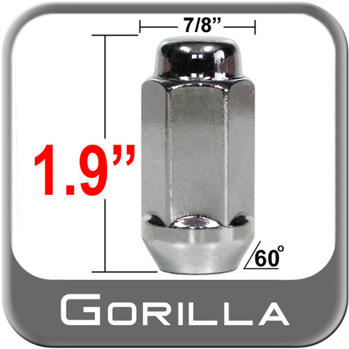 Gorilla® 1/2" x 20 Chrome Lug Nuts Tapered (60°) Seat Right Hand Thread Chrome Sold Individually #76188