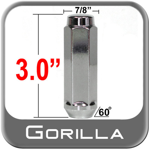 Gorilla® 9/16" x 18 Chrome Lug Nuts Tapered (60°) Seat Right Hand Thread Chrome Sold Individually #76198XX