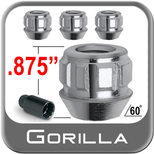 Gorilla® 12mm x 1.5 Wheel Locks Tapered (60°) Seat Right Hand Thread Silver 4 Locks w/Key #78631N