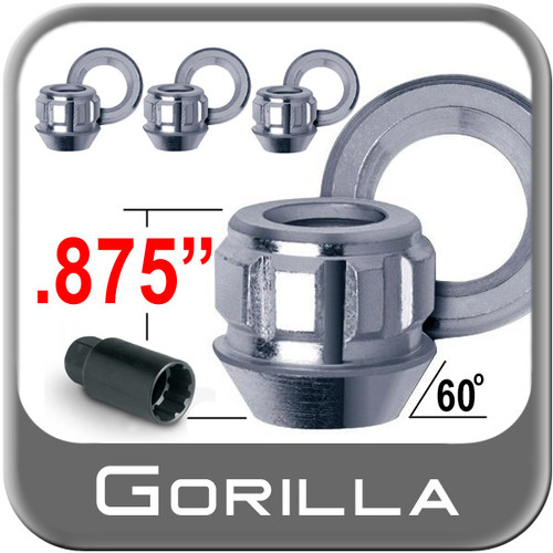 Gorilla® 14mm x 1.5 Wheel Locks Tapered (60°) Seat Right Hand Thread Silver 4 Locks w/Key #78641F