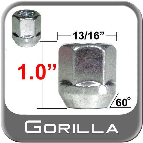 Gorilla® 14mm x 2.0 Open End Lug Nuts Tapered (60°) Seat Right Hand Thread Silver Sold Individually #90008
