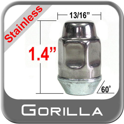 Gorilla® 12mm x 1.5 Stainless Steel Lug Nuts Tapered (60°) Seat Right Hand Thread Stainless Steel Sold Individually #91138SS
