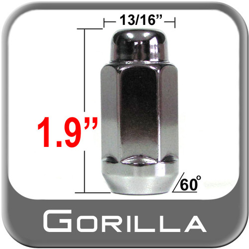 Gorilla® 1/2" x 20 Chrome Lug Nuts Tapered (60°) Seat Right Hand Thread Chrome Sold Individually #91188XL