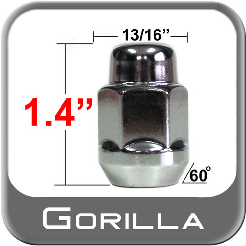 Gorilla® 9/16" x 18 Chrome Lug Nuts Tapered (60°) Seat Right Hand Thread Chrome Sold Individually #91198