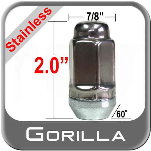 Gorilla® 14mm x 2.0 Stainless Steel Lug Nuts Tapered (60°) Seat Right Hand Thread Stainless Steel Sold Individually #96108SS