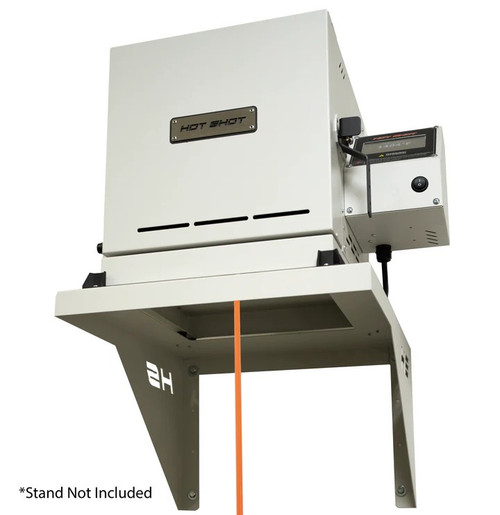 Hot Shot HS-7G kiln mounted on a black metal rolling stand with attached digital controller unit-Wall Mount Bracket Hot Shot HS-7G kiln mounted on a black metal rolling stand with attached digital controller unit-Wall Mount Bracket