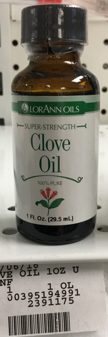 Product: Clove Oil
Brand: LORANN Oils and Flavors
Description: Natural Clove Leaf Oil
                          100% Pure Essential Oil, 1 oz
                          Food Grade
