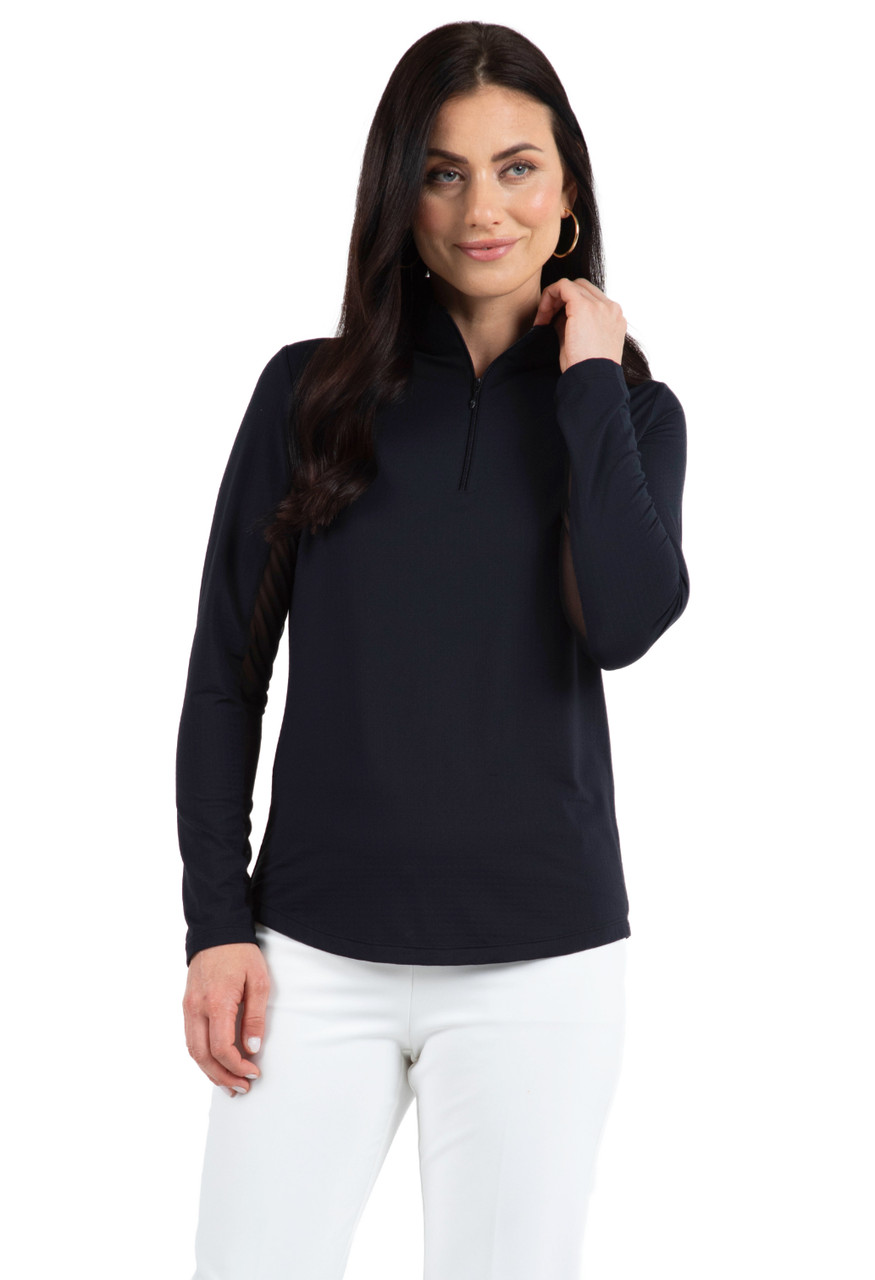navy blue mock neck top