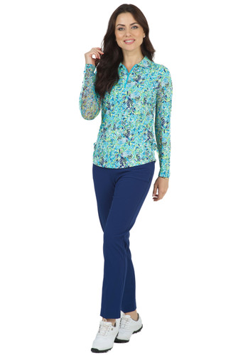 Marissa Turquoise Adjustable Long Sleeve Polo Shirt