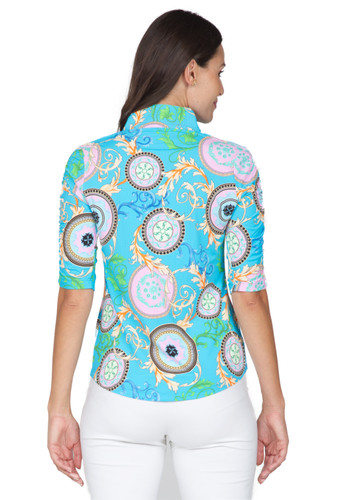 Debbie Turquoise Ruched Elbow Polo Shirt