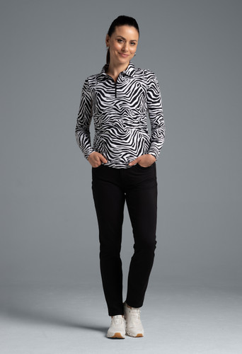Cecilia Black Adjustable Length Long Sleeve Polo Shirt