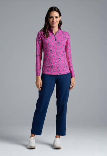 Diana Hot Pink Print Long Sleeve Mock Neck Top