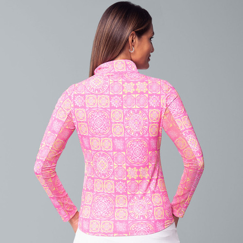 Colette Hot Pink Print Long Sleeve Mock Neck Top
