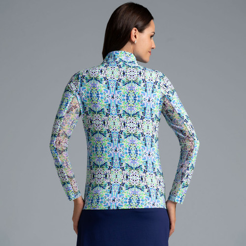 Ridley Navy Print Long Sleeve Mock Neck Top