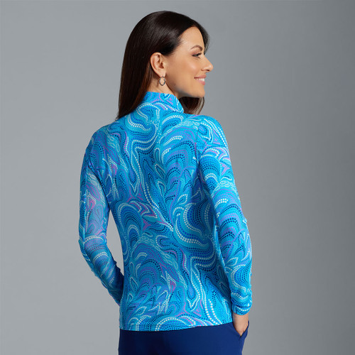 Rebecca Turquoise Print Long Sleeve Mock Neck Top