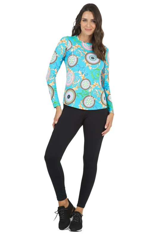Debbie Turquoise Crew Top With Mesh