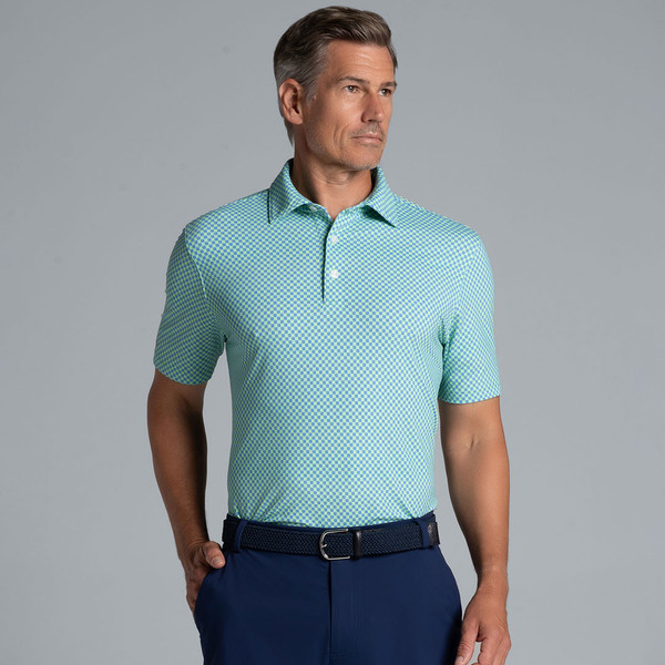 Square Spiral Royal Blue Short Sleeve Polo Shirt