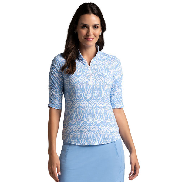 Barbara Peri Ruched Elbow Length Sleeve Top