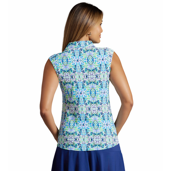 Ridley Navy Print Sleeveless Polo