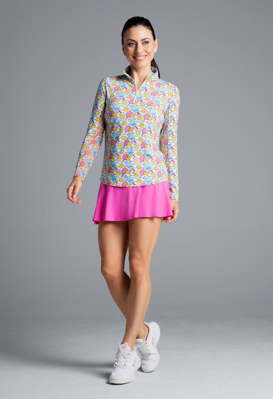 Game On Raspberry Print Long Sleeve Mock Neck