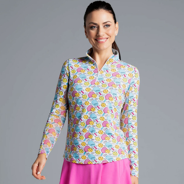 Game On Raspberry Print Long Sleeve Mock Neck