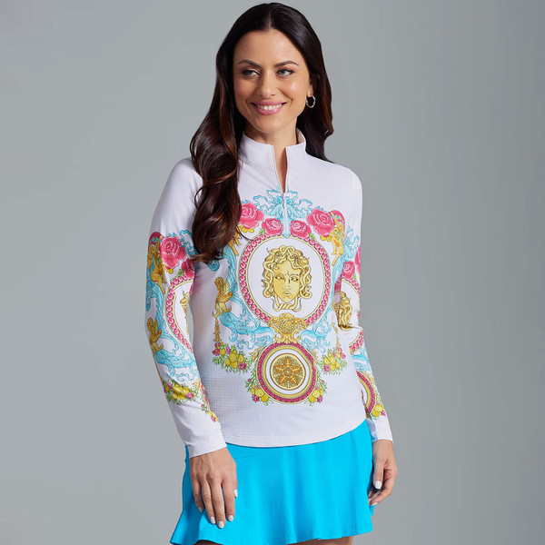 Lala Watermelon Print Long Sleeve Mock Neck Top