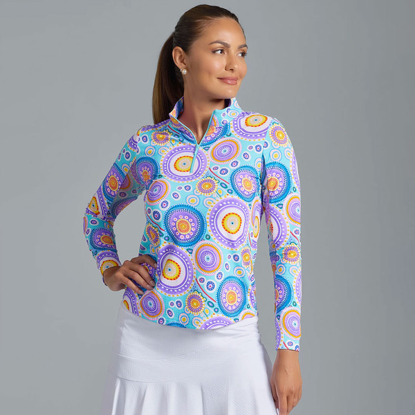 Leona Seafoam Print Long Sleeve Mock Neck Top