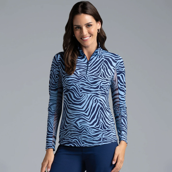 Cecilia Navy Print Long Sleeve Mock Neck Top