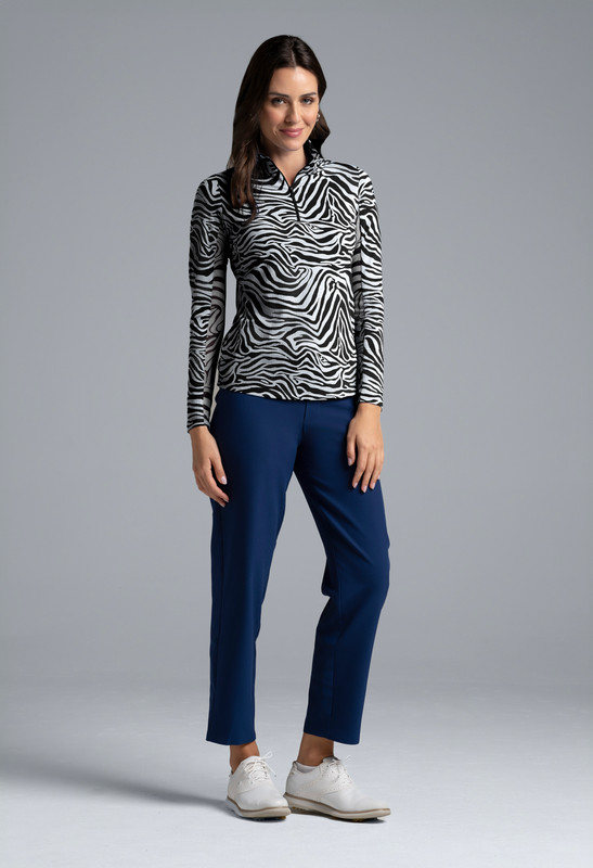 Cecilia Black Print Long Sleeve Mock Neck Top
