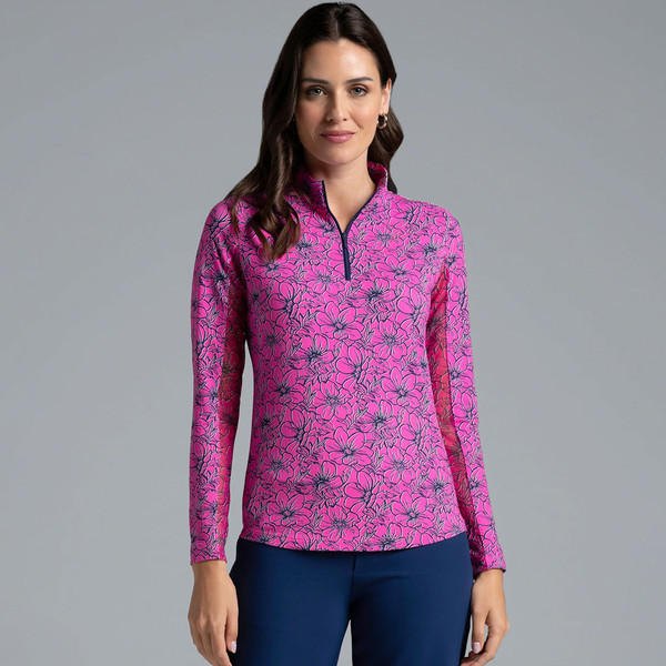 Diana Hot Pink Print Long Sleeve Mock Neck Top
