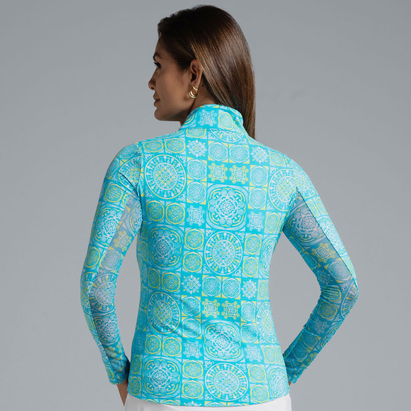 Colette Turquoise Print Long Sleeve Mock Neck Top