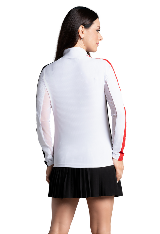 Color Block Print Long Sleeve Mock Neck Top