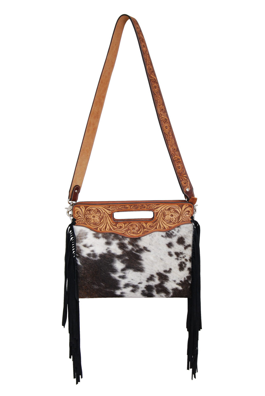 Black/White Cowhide Fringe Handbag