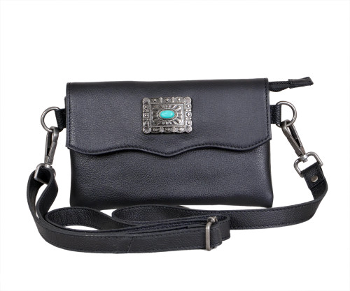 Soft Plain Leather Cross Body w/Turquoise Concho