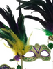 Gold Mardi Gras Glitter Masquerade Stick Mask | Venetian and Masquerade Masks