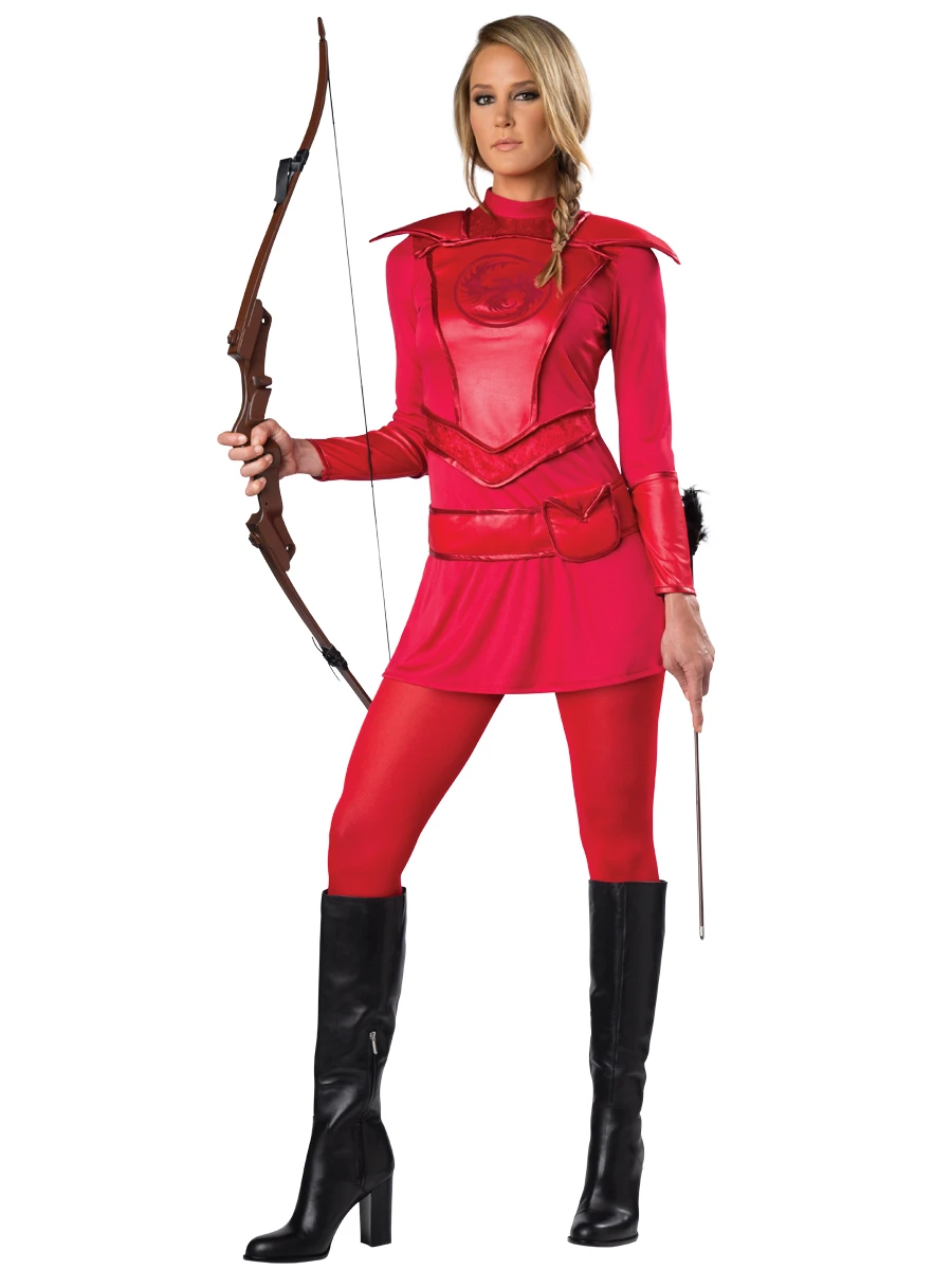 InCharacter Costumes Red Warrior Huntress Costume - Small, Includes Dress, Belt, Satchel & Leggings