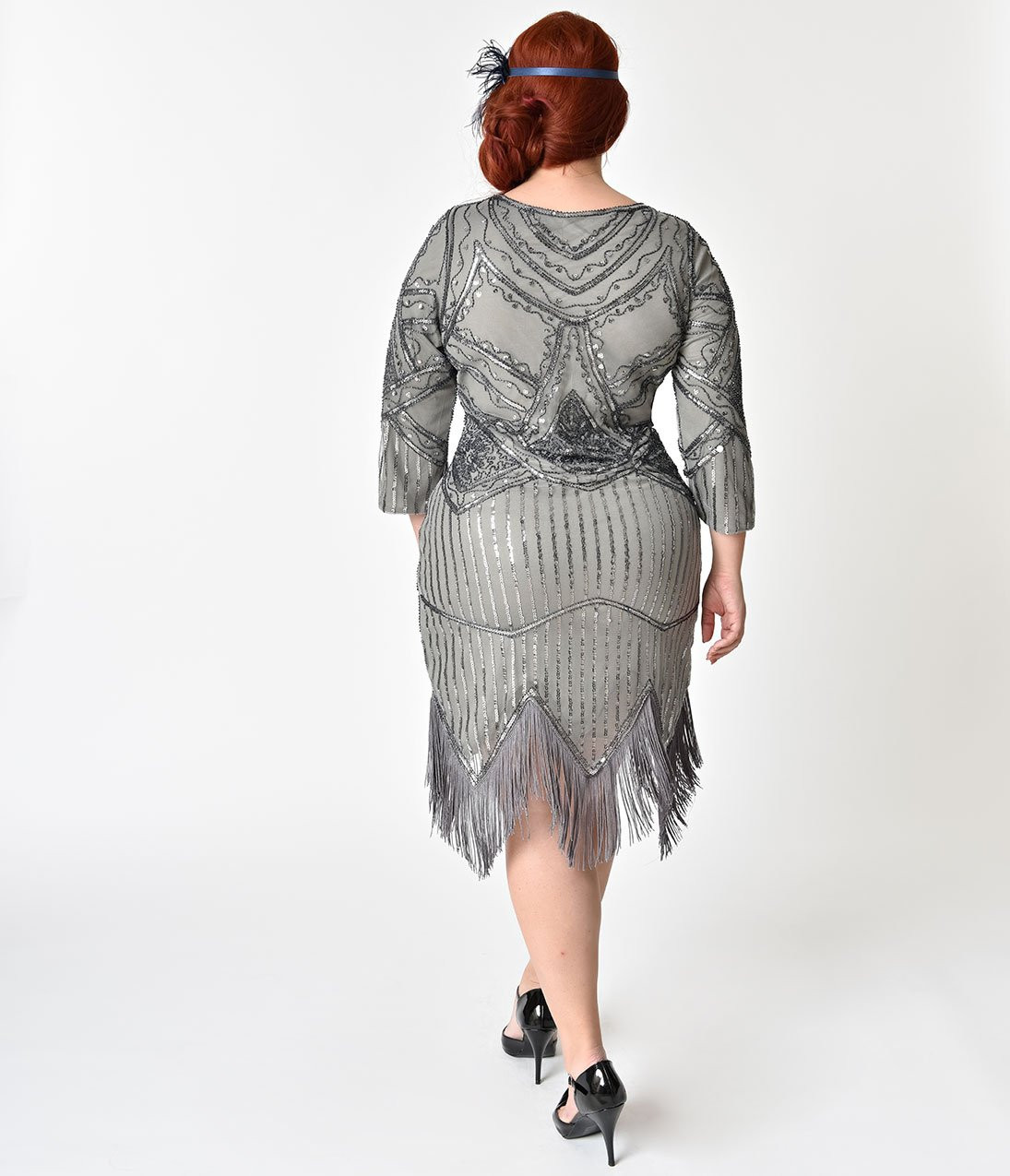 20s Noemie Silver Plus Size Flapper Dress 1920s Womens