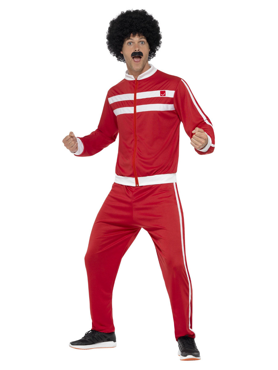 80s Red Classic Scouser Track Suit Costume 1980s Mens Costumes