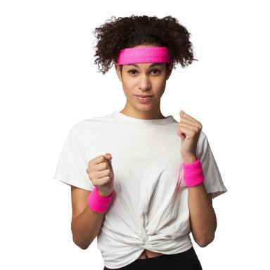 80s Neon Pink Sweatband and Wristlets Set 1980s Headbands and
