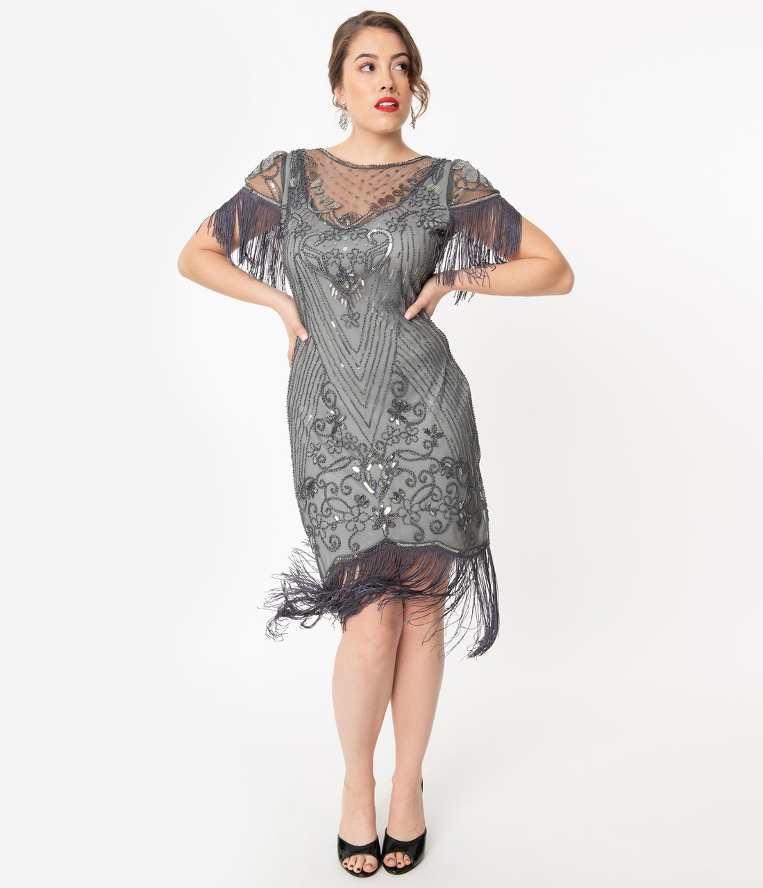 Nadine Grey Beaded Flapper Dress - The 