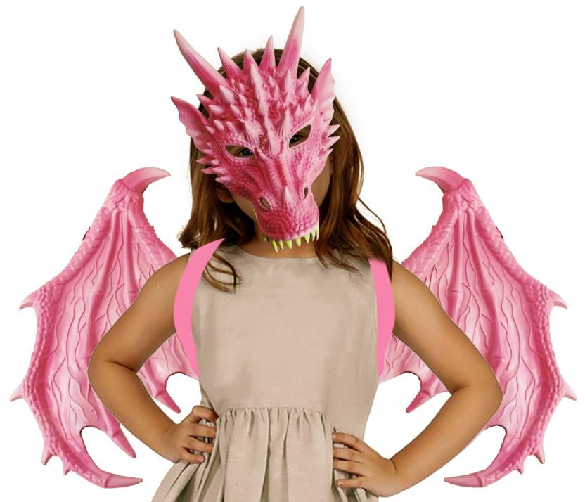 IKALI Kids Dragon Costume Set - Blue/Black Jumpsuit With Wings & Mask, Halloween Dress-Up For Boys & Girls