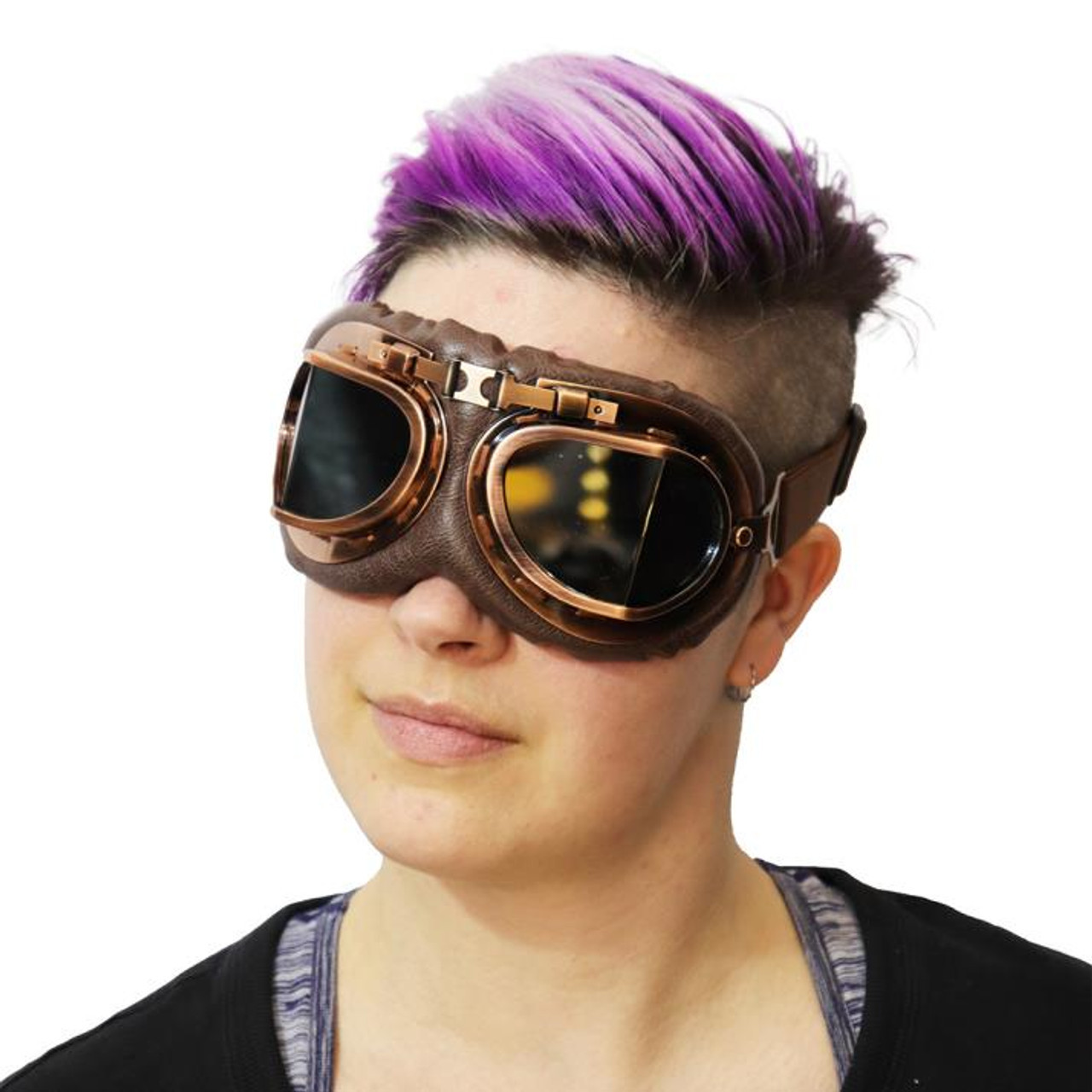 Brown Leatherlike Aviator Goggles Steampunk Glasses and