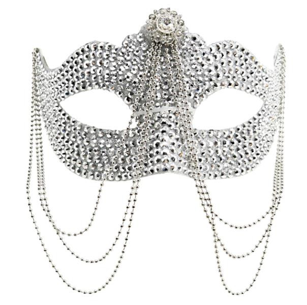 Ballchain Mask Silver Rhinestone Masquerade Mask with Chains | Venetian and Masquerade ...