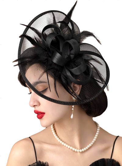 Black Feather Mesh Ribbon Fascinator Kentucky Derby Hats and