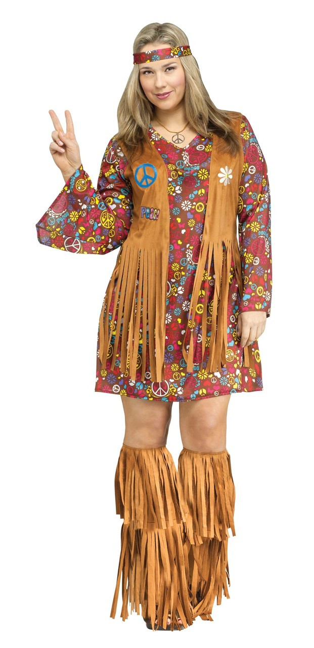 60s/70s Peace and Love Hippie Costume - Plus Size