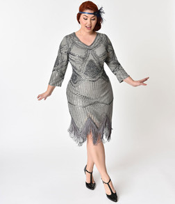 Vintage Silver Fringe & Sequin Flapper Dress - Plus Size