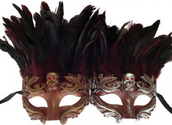 Red Skull Mask with Feathers